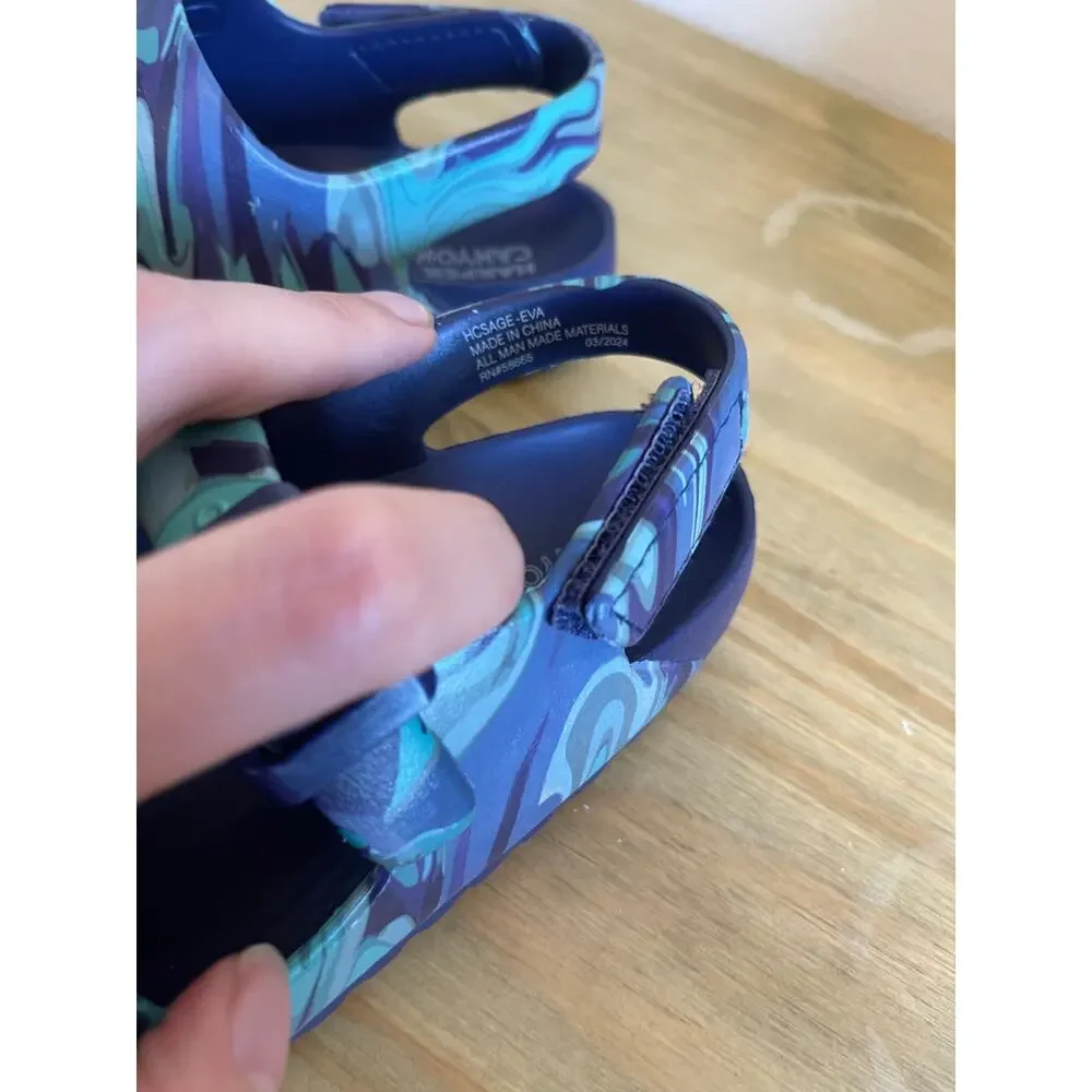 NWT Harper Canyon Eva Blue Marbled Rubber Strappy Sandla Little Kids 9